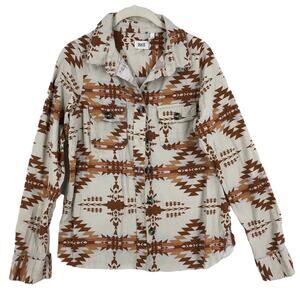 BKE Button Down Shirt Womens Size XS Beige Brown Aztec Southwestern Long Sleeve